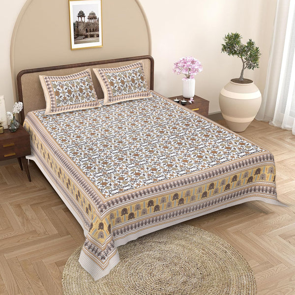 Sanganeri Cotton Bedsheet with a traditional ethnic print with two plow covers