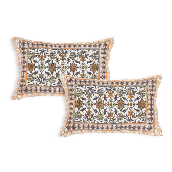 Sanganeri Cotton Bedsheet with a traditional ethnic print with two plow covers