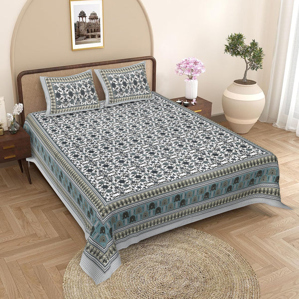 Sanganeri Cotton Bedsheet with a traditional ethnic print with two plow covers