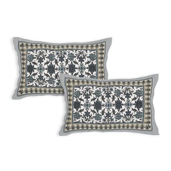 Sanganeri Cotton Bedsheet with a traditional ethnic print with two plow covers