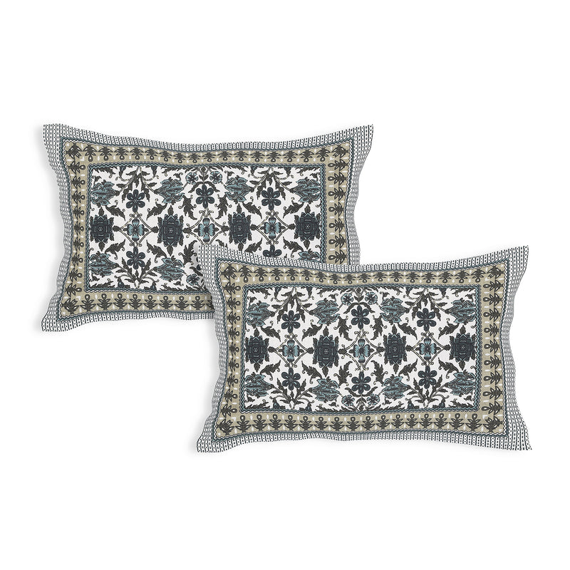 Sanganeri Cotton Bedsheet with a traditional ethnic print with two plow covers