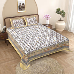 Sanganeri Cotton Bedsheet with a traditional ethnic print with two plow covers