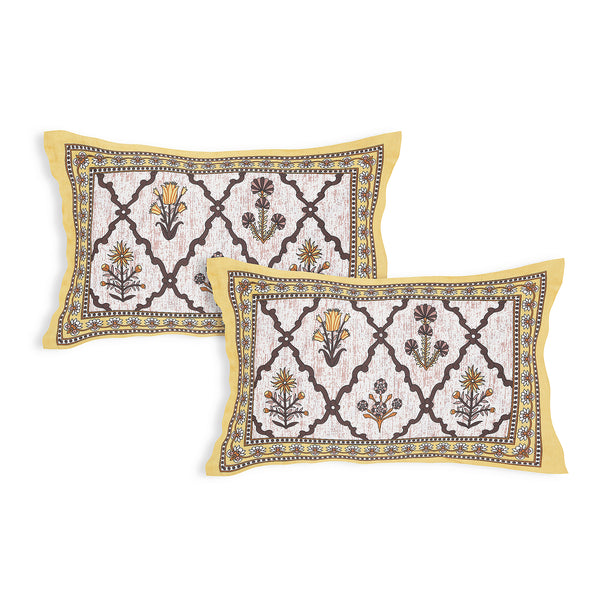 Sanganeri Cotton Bedsheet with a traditional ethnic print with two plow covers
