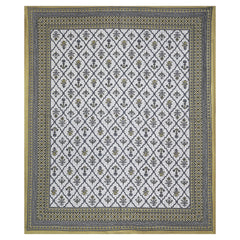 Sanganeri Bedsheet with two pillow covers, featuring a blue and white ethnic pattern.