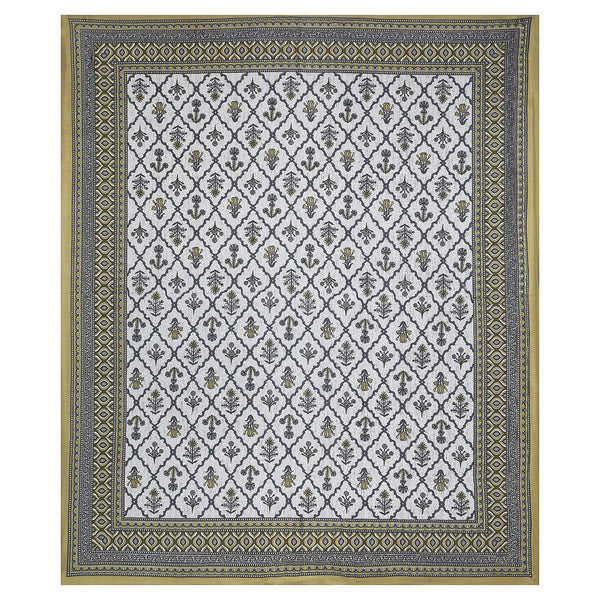 Sanganeri Bedsheet with two pillow covers, featuring a blue and white ethnic pattern.