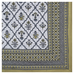 Sanganeri Bedsheet with two pillow covers, featuring a blue and white ethnic pattern.