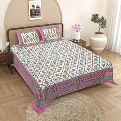 Sanganeri  Cotton Bedsheet with two pillow covers, featuring  ethnic pattern.