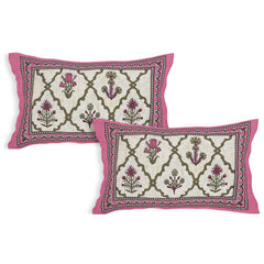 Sanganeri  Cotton Bedsheet with two pillow covers, featuring  ethnic pattern.