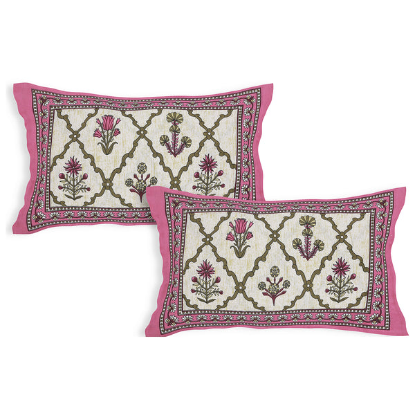 Sanganeri  Cotton Bedsheet with two pillow covers, featuring  ethnic pattern.