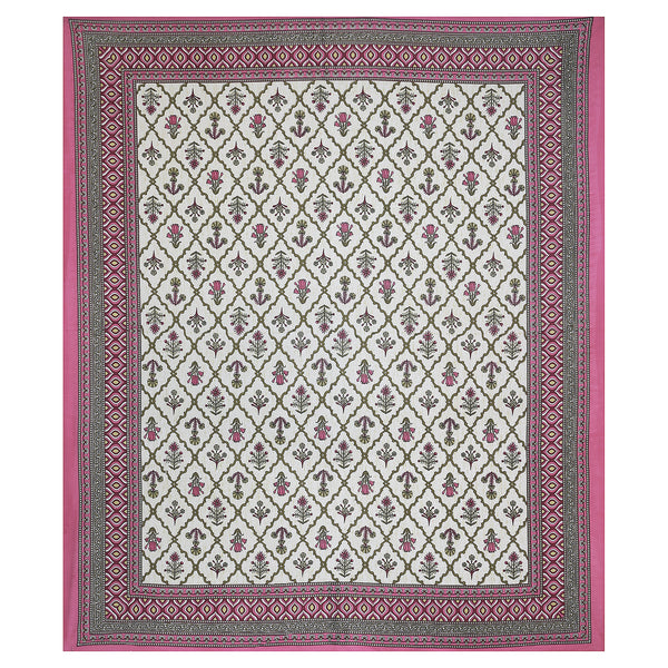Sanganeri  Cotton Bedsheet with two pillow covers, featuring  ethnic pattern.