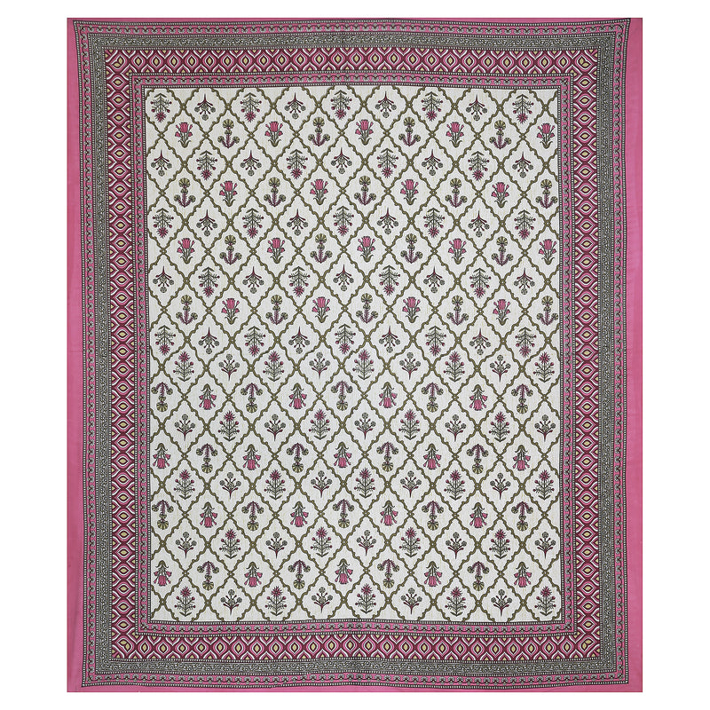 Sanganeri  Cotton Bedsheet with two pillow covers, featuring  ethnic pattern.