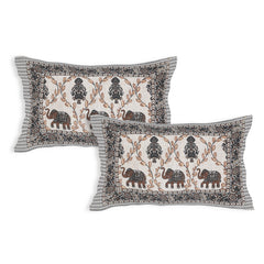 Sanganeri Cotton Printed  Bedsheet with an elephant and floral design with two plow covers