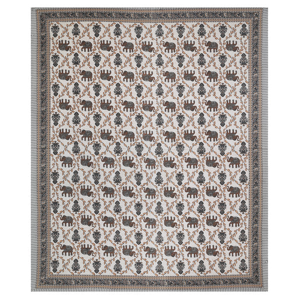 Sanganeri Cotton Printed  Bedsheet with an elephant and floral design with two plow covers