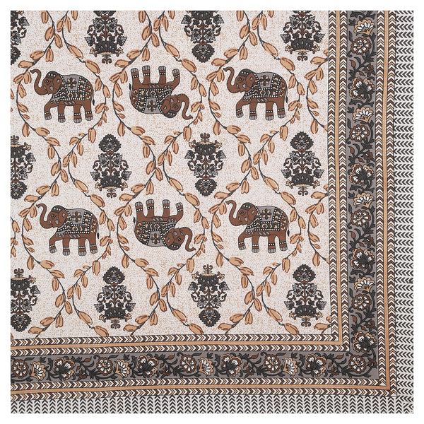 Sanganeri Cotton Printed  Bedsheet with an elephant and floral design with two plow covers