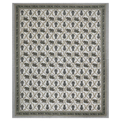 Sanganeri Cotton Printed  Bedsheet featuring elephant and floral patterns with two plow covers