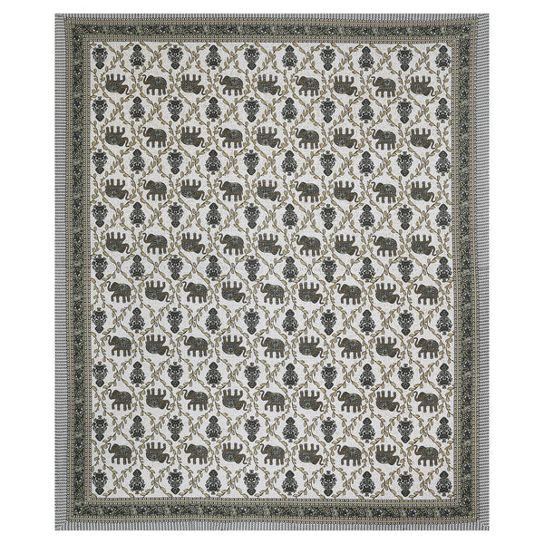 Sanganeri Cotton Printed  Bedsheet featuring elephant and floral patterns with two plow covers
