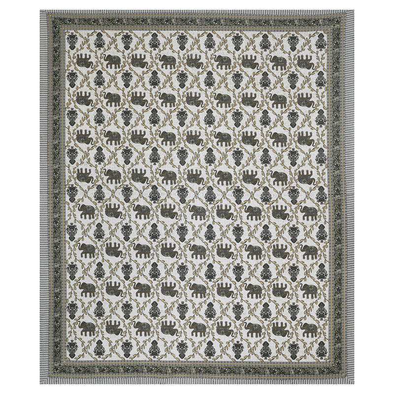 Sanganeri Cotton Printed  Bedsheet featuring elephant and floral patterns with two plow covers