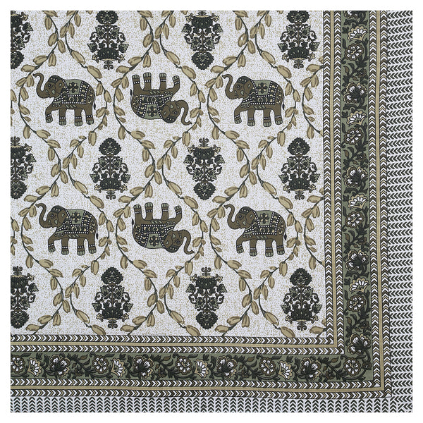 Sanganeri Cotton Printed  Bedsheet featuring elephant and floral patterns with two plow covers