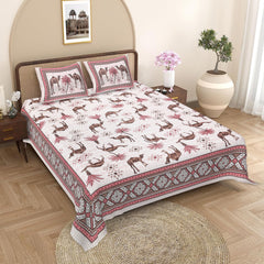 Sanganeri Hand Block Printed Double Bedsheet with pillow covers, likely made of cotton.