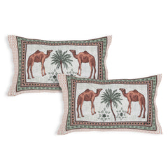 Sanganeri Anika Bedsheet  with Camel & Palm Tree Design with two plow covers