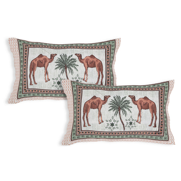 Sanganeri Anika Bedsheet  with Camel & Palm Tree Design with two plow covers