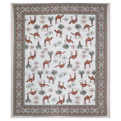 Sanganeri Anika Bedsheet  with Camel & Palm Tree Design with two plow covers