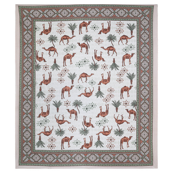 Sanganeri Anika Bedsheet  with Camel & Palm Tree Design with two plow covers