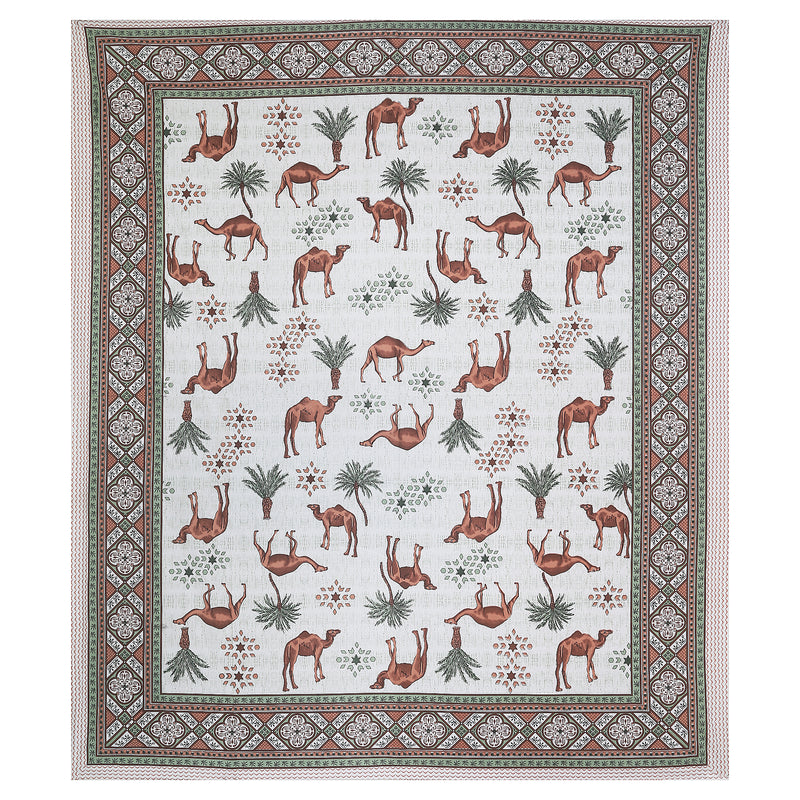 Sanganeri Anika Bedsheet  with Camel & Palm Tree Design with two plow covers