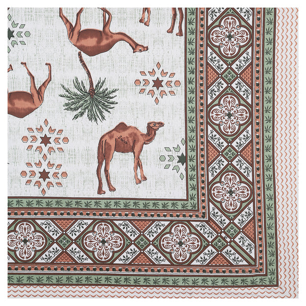 Sanganeri Anika Bedsheet  with Camel & Palm Tree Design with two plow covers