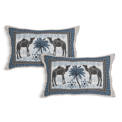 Sanganeri Anika Bedsheet  with Camel & Palm Tree Design with two plow covers