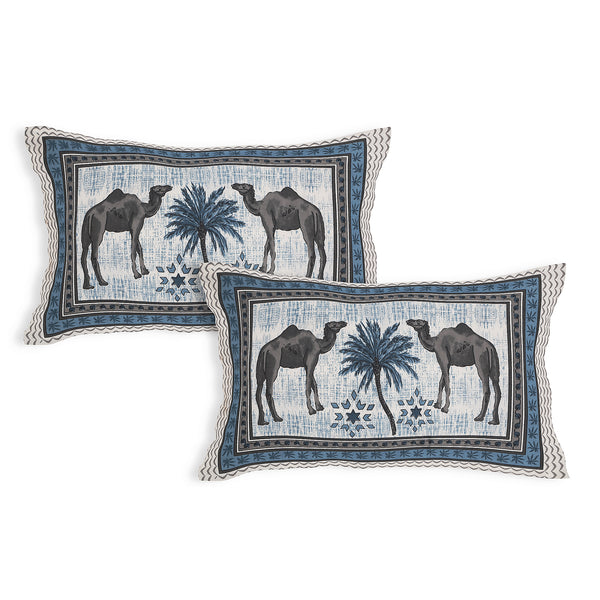 Sanganeri Anika Bedsheet  with Camel & Palm Tree Design with two plow covers