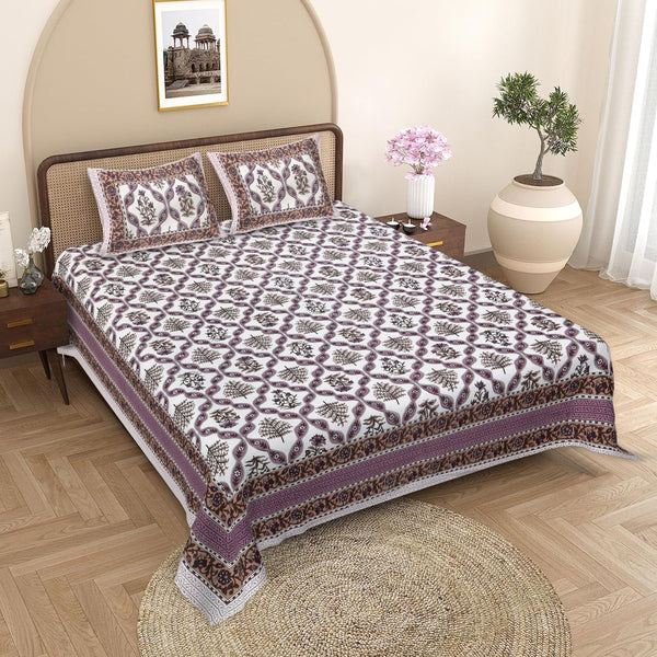 Sanganeri Cotton Block Printed Bedsheet with two matching pillow covers