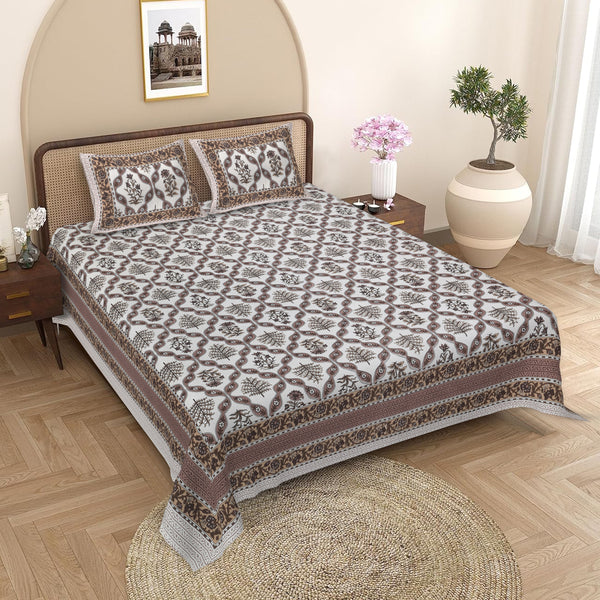 Sanganeri  Hand Block Printed Cotton Bedsheet With Two Plow Covers