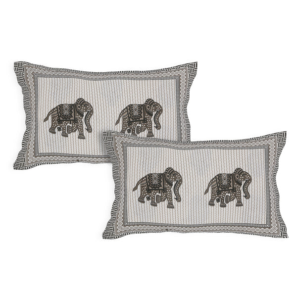 Sanganeri Hand Block Print Cotton Bedsheet Set, likely a King Size, featuring a traditional block print design, possibly with elephant motifs.