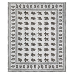Sanganeri Hand Block Print Cotton Bedsheet Set, likely a King Size, featuring a traditional block print design, possibly with elephant motifs.