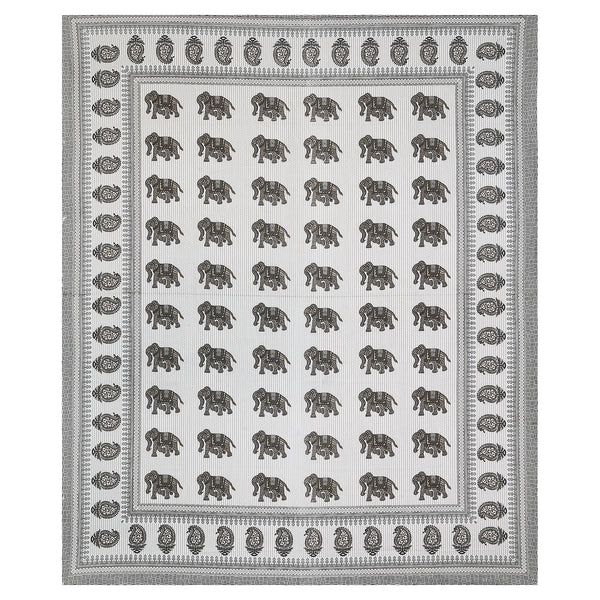 Sanganeri Hand Block Print Cotton Bedsheet Set, likely a King Size, featuring a traditional block print design, possibly with elephant motifs.