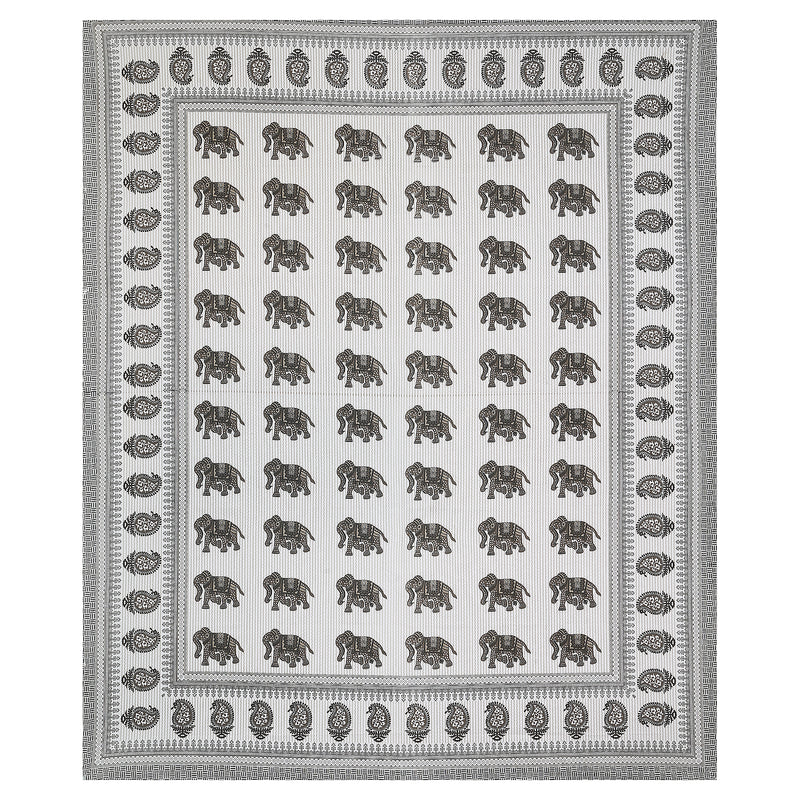 Sanganeri Hand Block Print Cotton Bedsheet Set, likely a King Size, featuring a traditional block print design, possibly with elephant motifs.