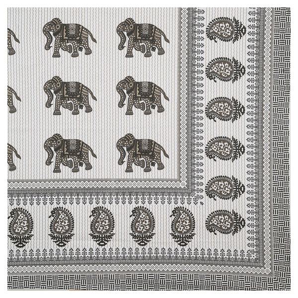 Sanganeri Hand Block Print Cotton Bedsheet Set, likely a King Size, featuring a traditional block print design, possibly with elephant motifs.