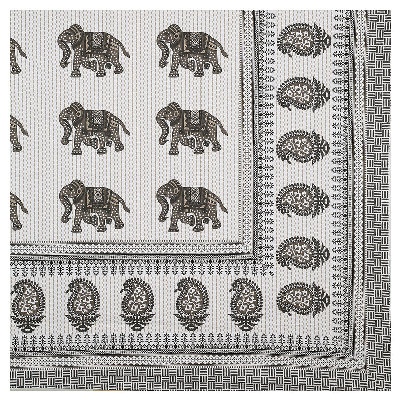 Sanganeri Hand Block Print Cotton Bedsheet Set, likely a King Size, featuring a traditional block print design, possibly with elephant motifs.