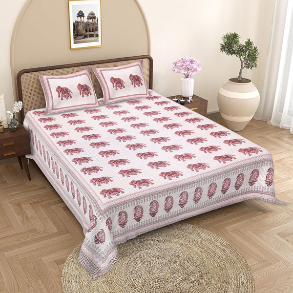 Sanganeri  Hand Block Printed Cotton Bedsheet With Two Plow Covers