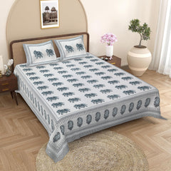Sanganeri  Cotton Bedsheet with two pillow covers, featuring  ethnic pattern.