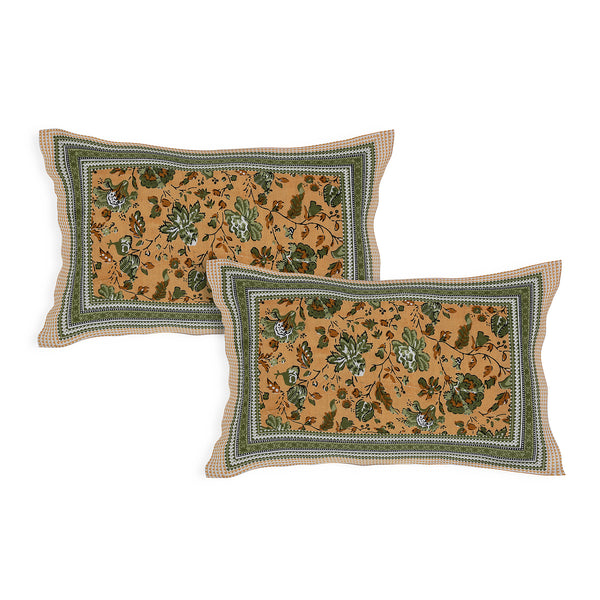 Sanganeri Hand Block Printed Bedsheet with pillow covers, likely made of cotton with two plow covers