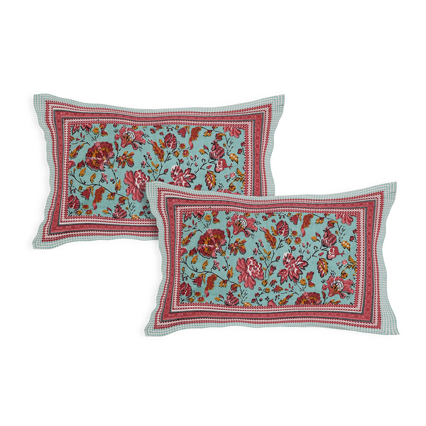 Sanganeri Hand Block Printed Bedsheet with pillow covers, likely made of cotton with two plow covers