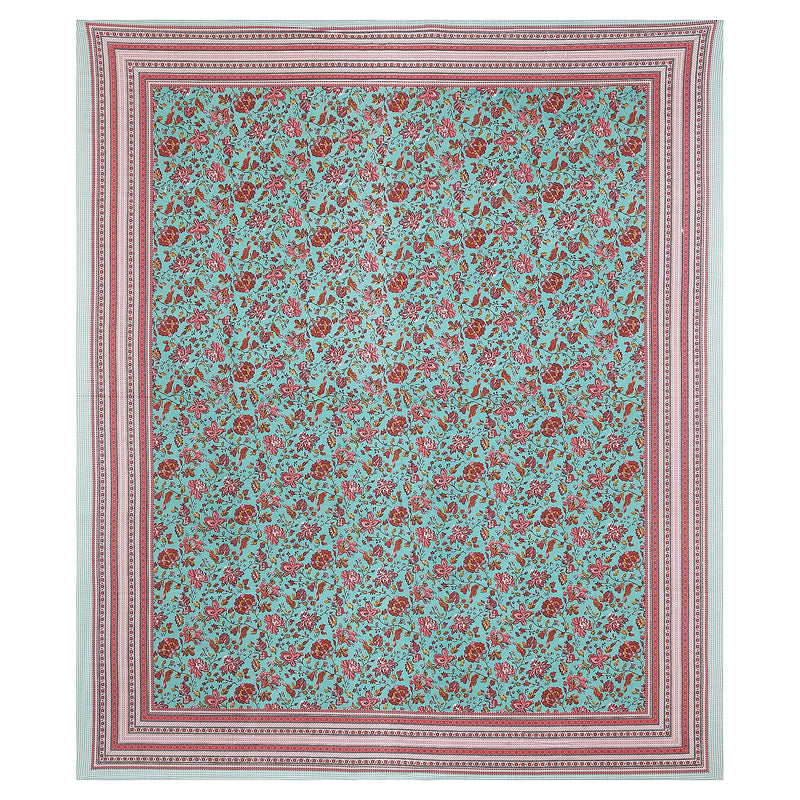 Sanganeri Hand Block Printed Bedsheet with pillow covers, likely made of cotton with two plow covers
