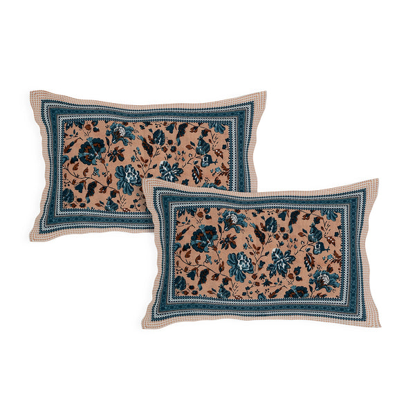 Sanganeri  Printed Bedsheet with pillow covers, likely made of cotton with two plow covers