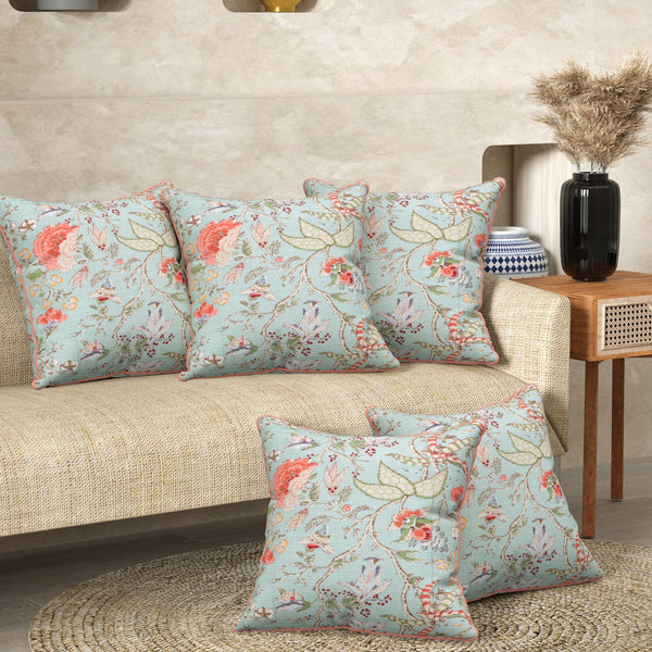 Sea Green Anokhi Cotton Cushion Covers - 16x16 Inches - EasyGoods India