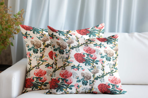 Sunflower Red Anokhi Cotton Cushion Covers - 16x16 Inches