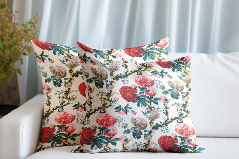 Sunflower Red Anokhi Cotton Cushion Covers - 16x16 Inches