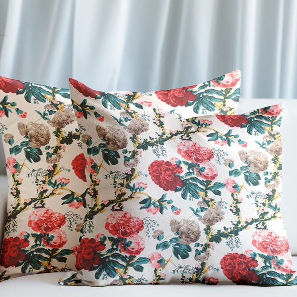 Sunflower Red Anokhi Cotton Cushion Covers - 16x16 Inches