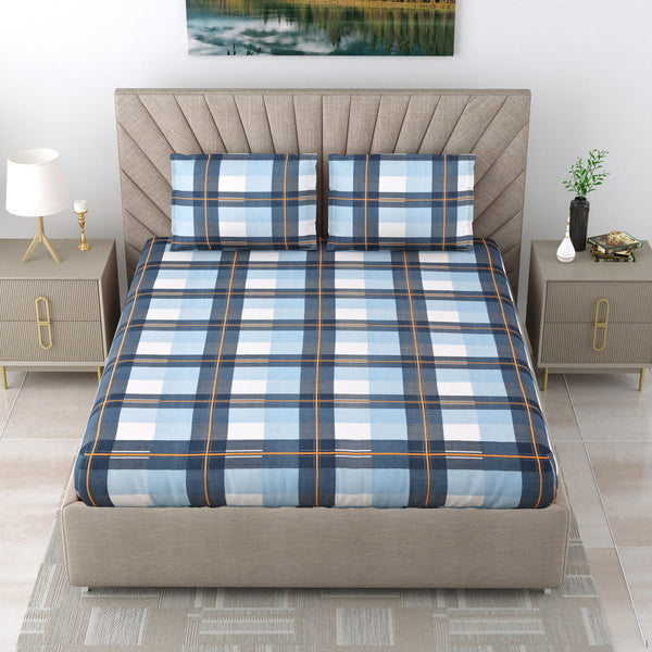 Super Soft Kasa Floral Bedsheet for Double Bed King Size with 2 Pillow Covers | Premium Printed Flat Bed Sheet (9ft x 9ft,Blue) - EasyGoods India